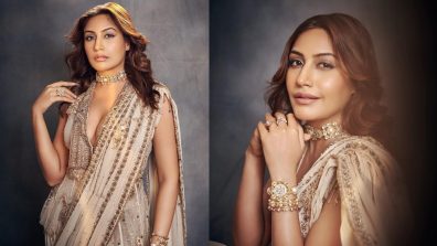 Surbhi Chandna Looks Gorgeous in a Stylish Ivory Saree with a Plunging Neckline Blouse