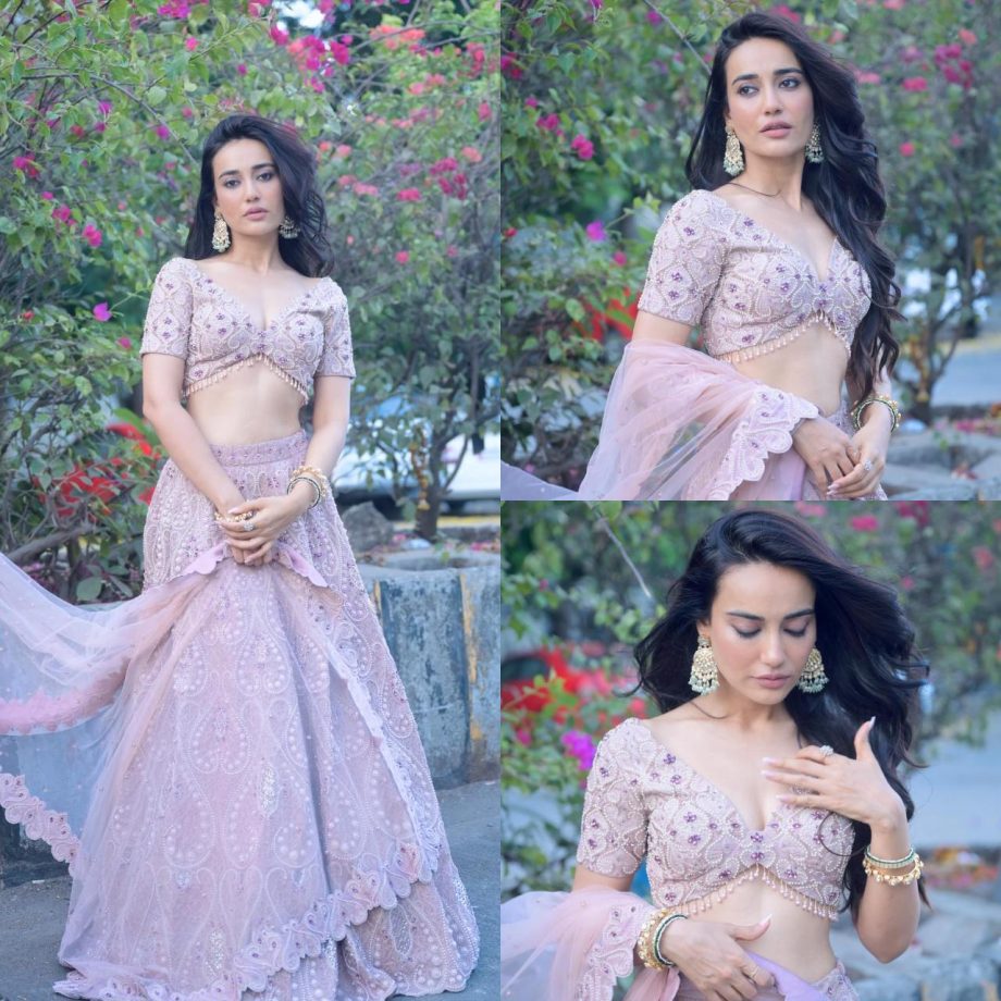 Surbhi Jyoti Exudes Desi Elegance In Lavender Pearls Crafted Lehenga, See How 895253