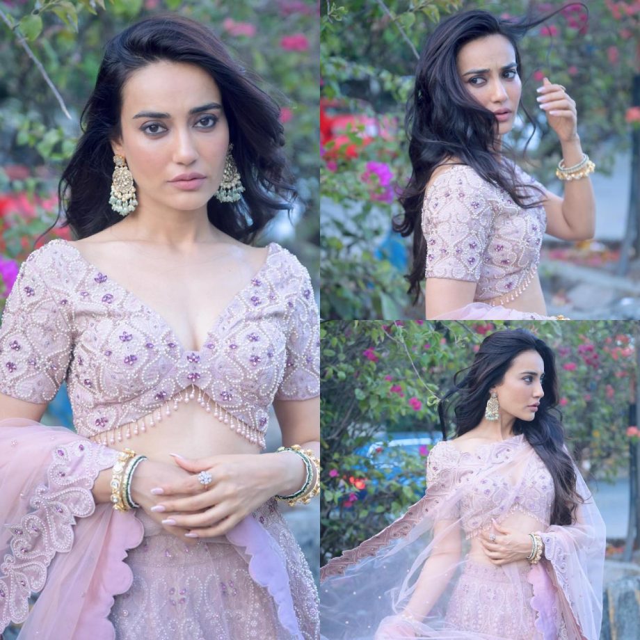 Surbhi Jyoti Exudes Desi Elegance In Lavender Pearls Crafted Lehenga, See How 895252