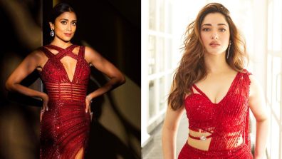 Tamannaah Bhatia Vs. Shriya Saran: Whose Shimmery Red Thigh-high Slit Dress Is Perfect For Cocktail Party?