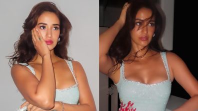 [Photos] Disha Patani Looks Dazzling In Aqua Mini Dress With Heart-Shaped Bag