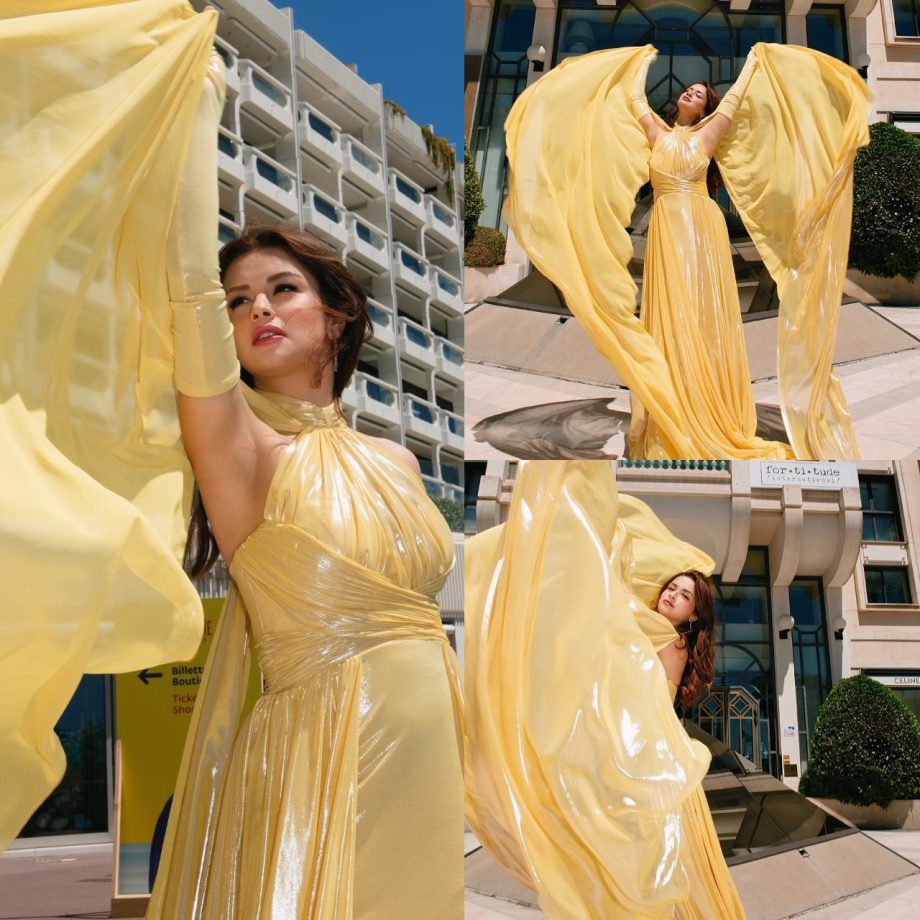 Avneet Kaur Channels Hollywood Princess Vibes In Yellow Metallic Gown 899757