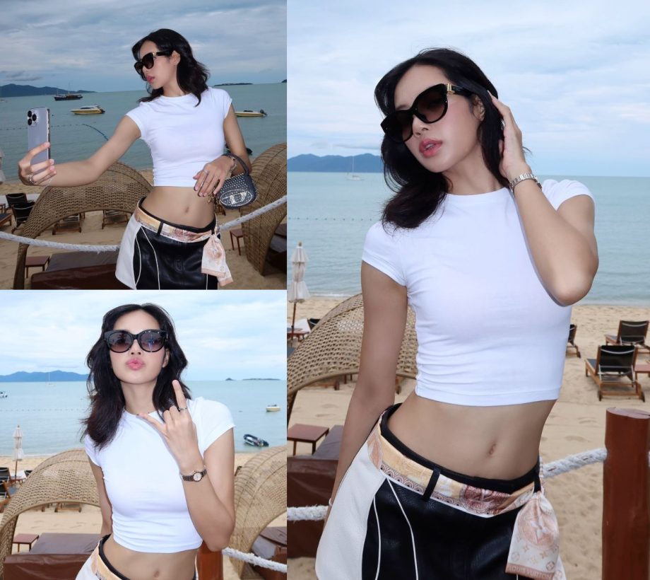 Blackpink's Lisa Looks Stunning In White Crop Top And Black Skirt For Beach Fashion 900348