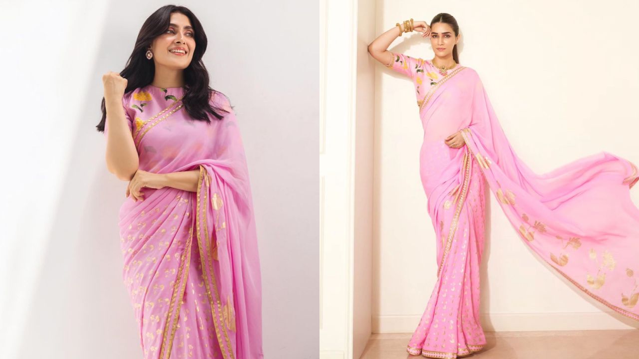 Fashion Face-Off: Kriti Sanon Vs. Ayeza Khan: Who Wore Blush Pink Saree With High-Neck Blouse Better? 901083