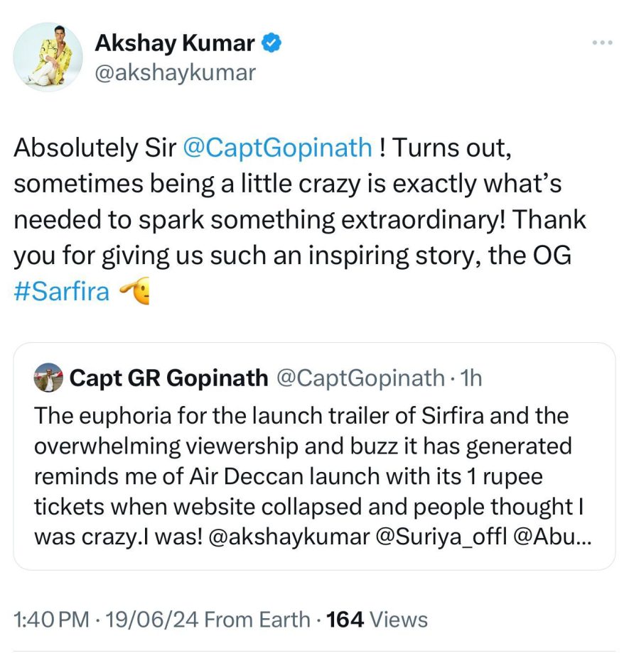 From Dreamer to Doer: GR Gopinath's Rousing Support Elevates Sarfira's Journey to Success 901575