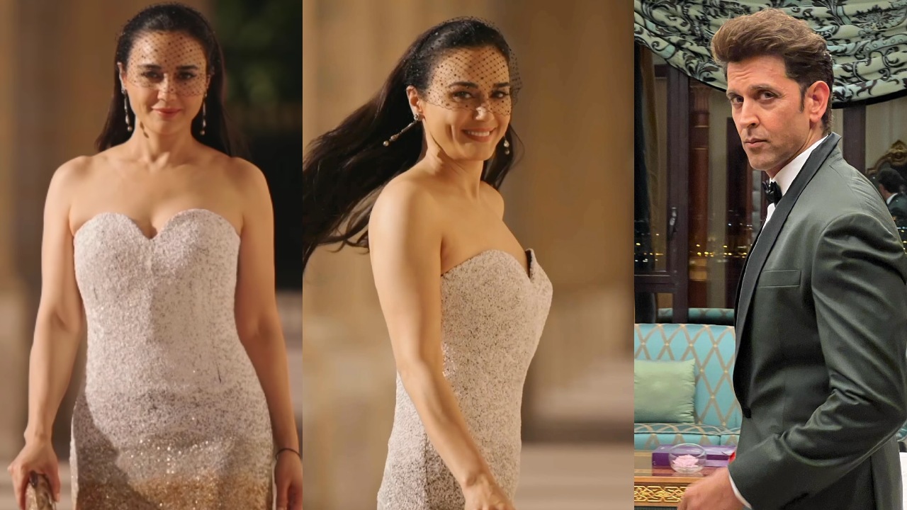 Hrithik Roshan Feels Heat As Preity Zinta Stuns In Strapless Silver Ombré Gown With Birdcage Veil 903041