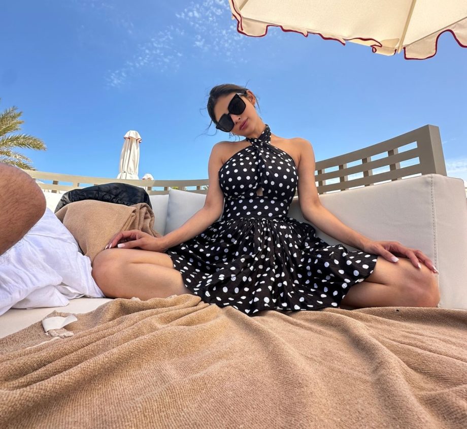 Mouni Roy Is Beach-ready In Spain With A Stylish Polka Dot Dress, Bikini, And Sarong 899609