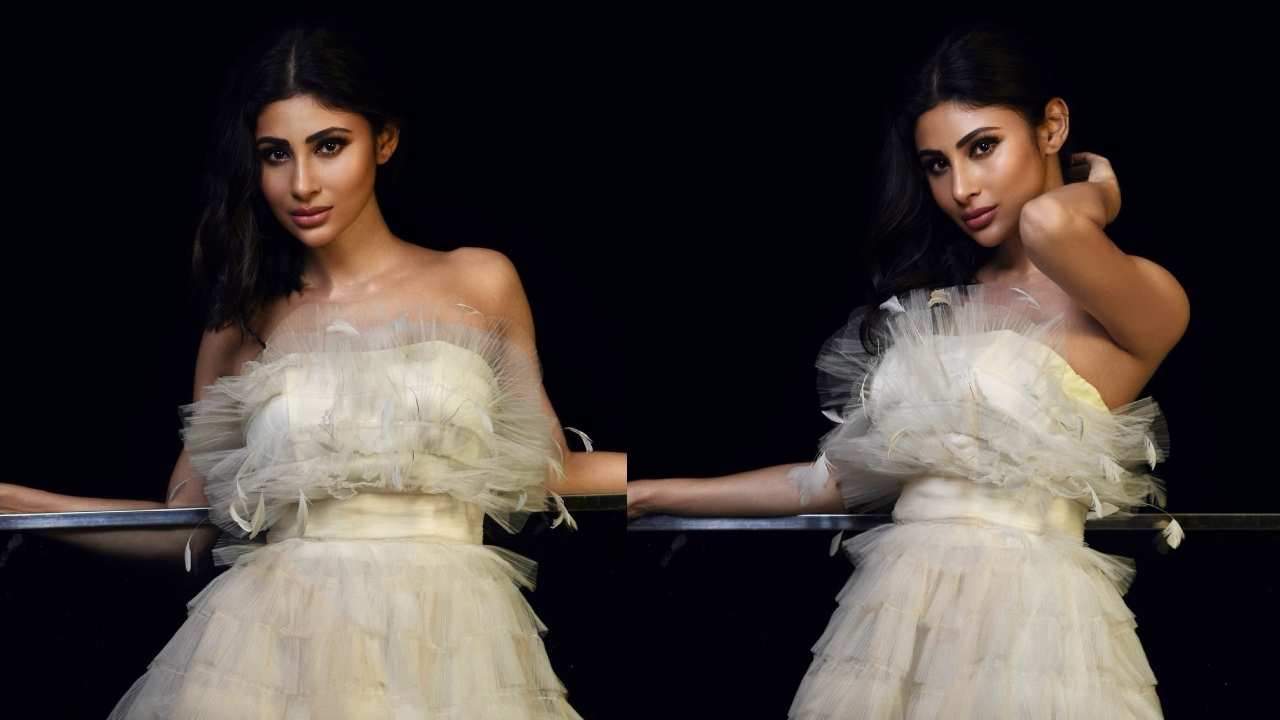 Naagin Fame Mouni Roy Looks Barbie Doll In White Ruffle Mini Dress, Flaunts Her Toned Legs!