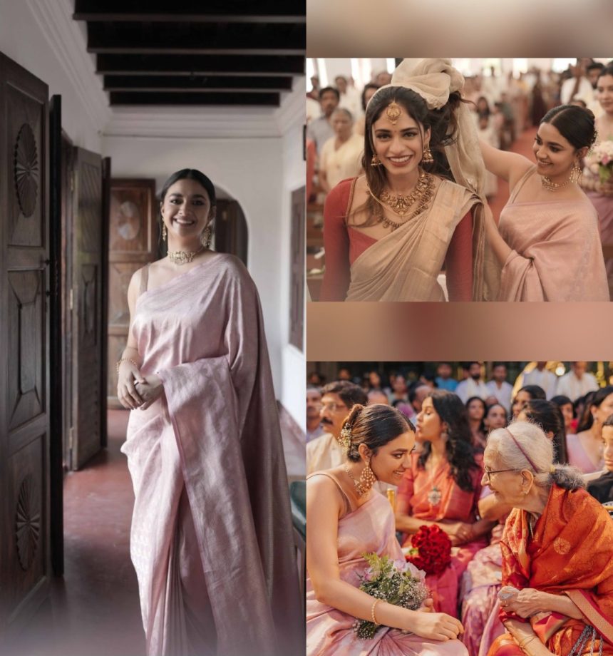 [Photos] Keerthy Suresh Stuns As Bridesmaid In Pastel Silk Saree With Designer Blouse Design 899927