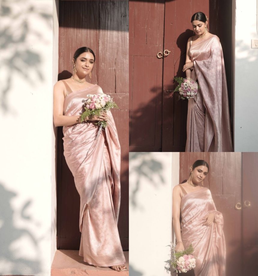 [Photos] Keerthy Suresh Stuns As Bridesmaid In Pastel Silk Saree With Designer Blouse Design 899928