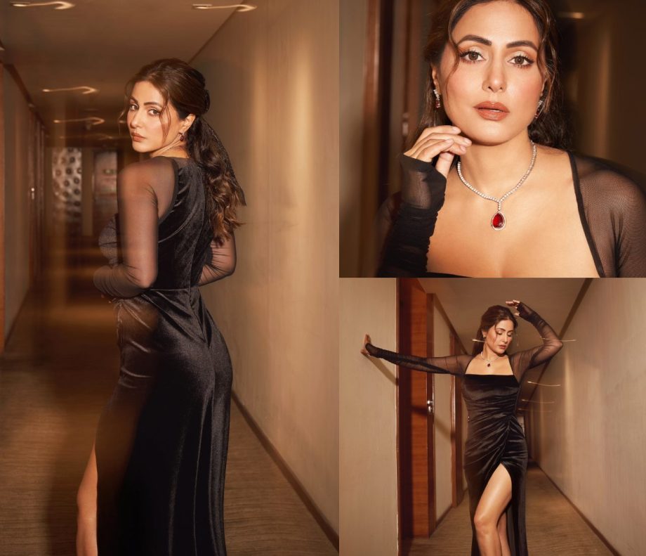 [Photos] YRKKH Hina Khan Stuns In A Black Thigh-high Slit Gown, Ashnoor Kaur Reacts 898287