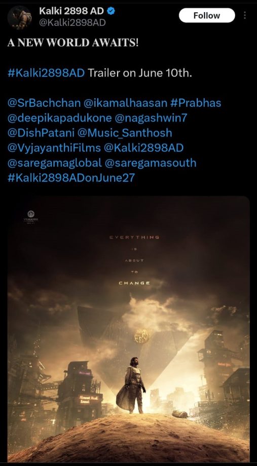 Prabhas & Deepika Padukone's 'Kalki 2898 AD's trailer confirms release date' releases a new poster too 898482