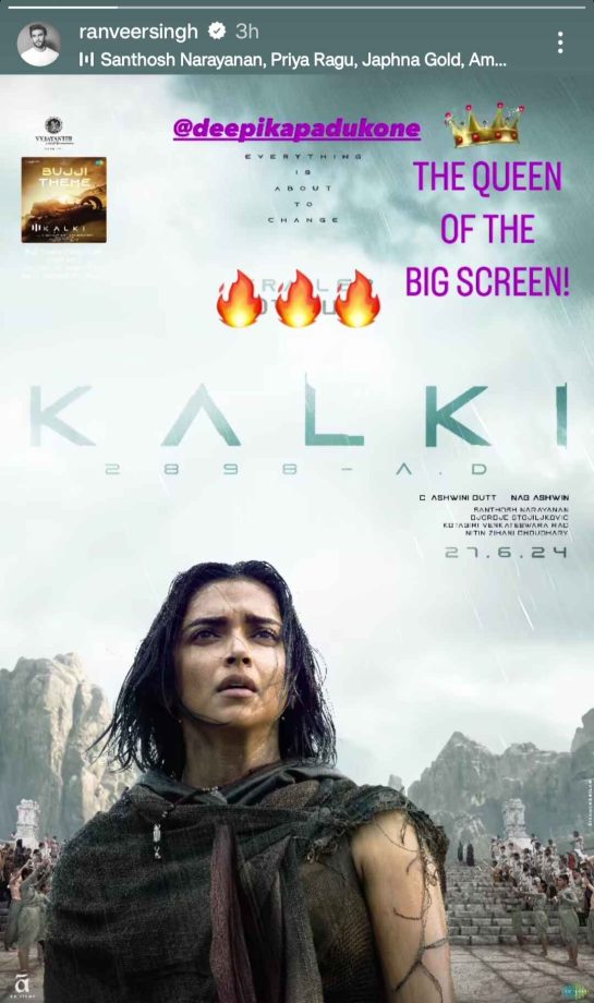Ranveer Singh calls Deepika Padukone the 'queen of the big screen' looking at her 'Kalki 2898 AD' poster 899531