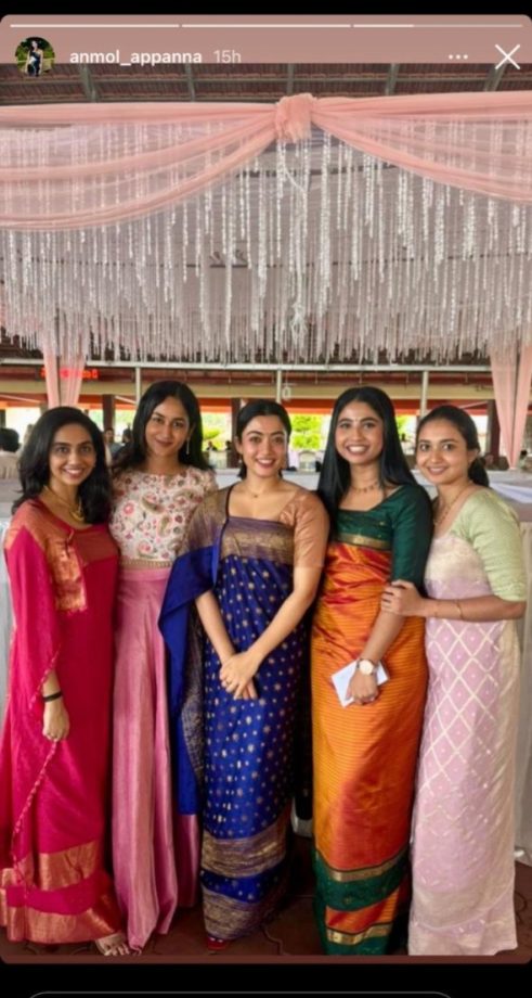 Rashmika Mandanna Shines In Royal Blue Saree Posing With Her Girl Gang 902564