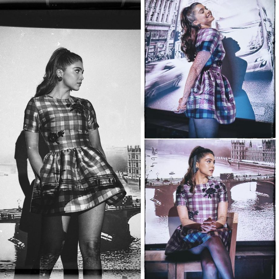 Sharvari Wagh Exudes Hollywood Vibe In Purple Checkered Mini Dress, Fan Compares With Ariana Grande 899329