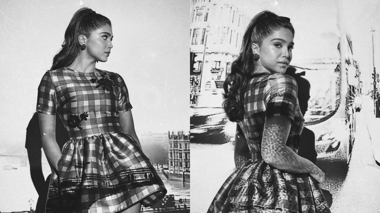 Sharvari Wagh Exudes Hollywood Vibe In Purple Checkered Mini Dress, Fan Compares With Ariana Grande 899327