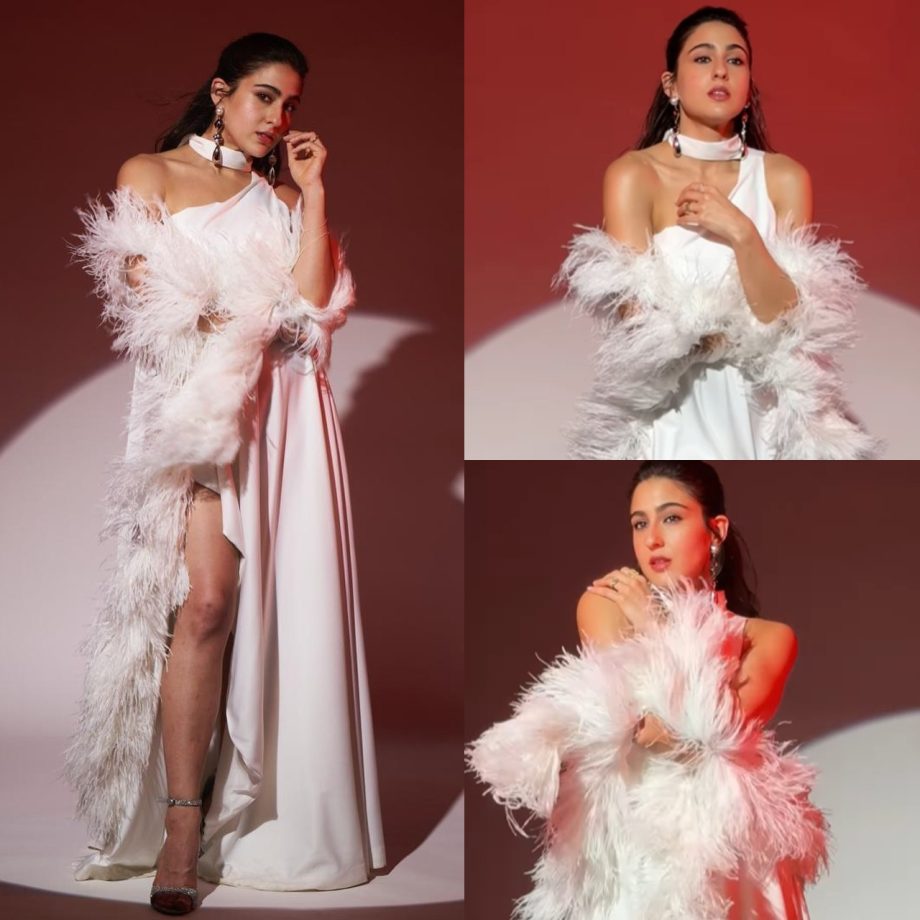 Weekend Glam: Sara Ali Khan Sizzles In Thigh-High Slit Gown With Feather Boa 899285