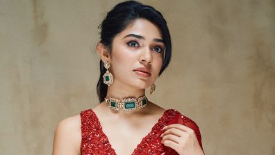 Krithi Shetty Sizzles in Red designer Saree & sleeveless blouse