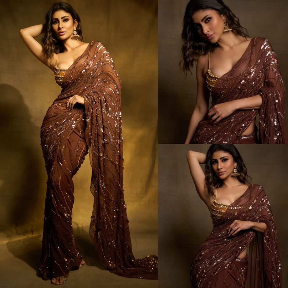 Disha Patani Feels Heat As Mouni Roy Looks Gorgeous In Sequin Saree With Deep Neck Blouse 905518