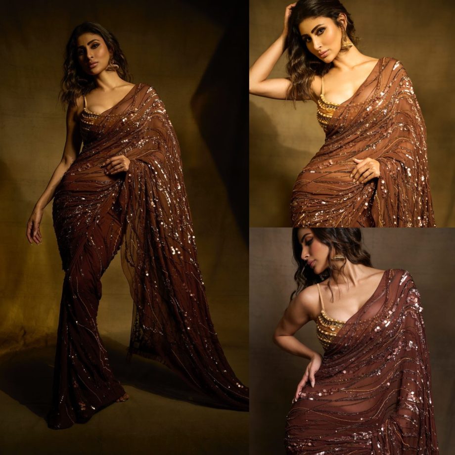 Disha Patani Feels Heat As Mouni Roy Looks Gorgeous In Sequin Saree With Deep Neck Blouse 905519