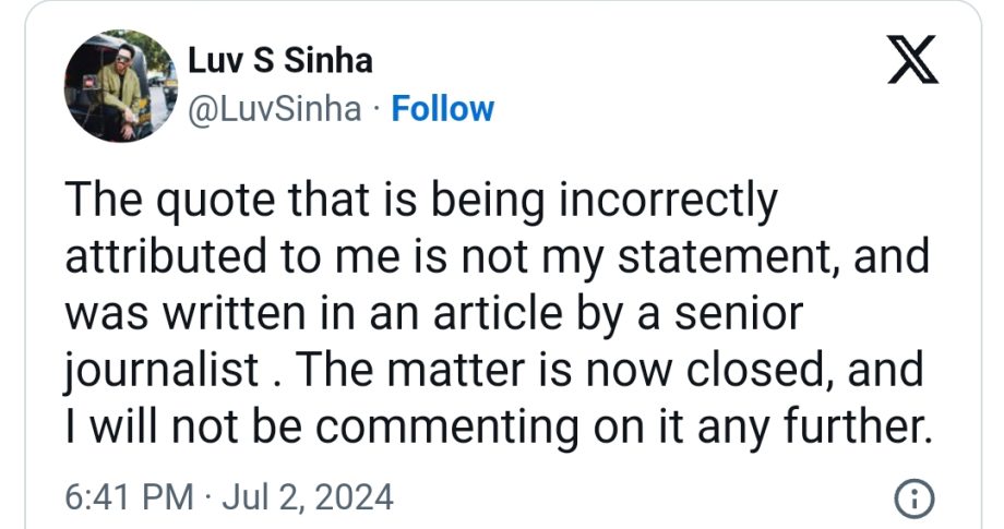 Luv Sinha deletes post about Zaheer Iqbal's father; says won't comment 904785