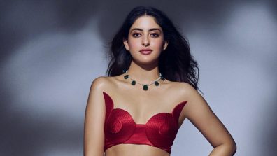 Navya Nanda Steals The Spotlight In Cherry Red Trail Lehenga Set, Outshines Bollywood Celebrities