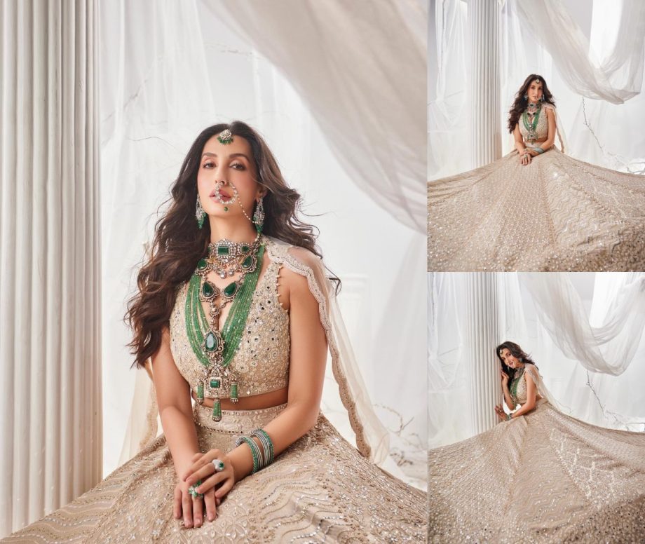 Nora Fatehi Looks Regal In Beige Bridal Lehenga Set, Check Out Photos! 904827