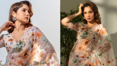 [Photos] Ankita Lokhande Looks Stunning In Floral Organza Saree With Deep Neck Blouse