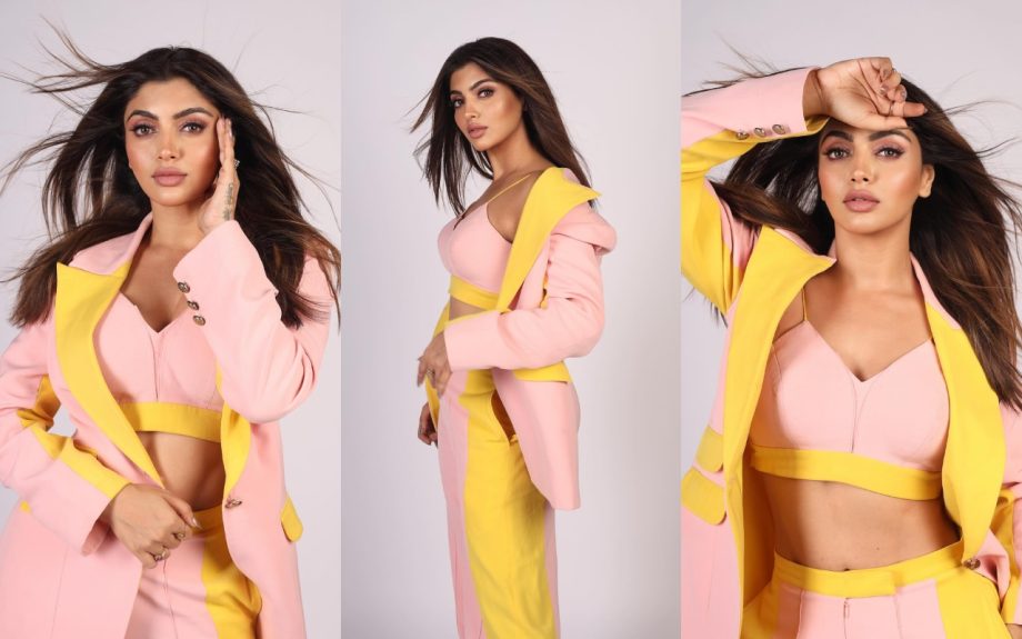 [Photos] Bigg Boss Fame Akanksha Puri Shows Toned Abs And Midriff In Dual Colors Pantsuit 909550