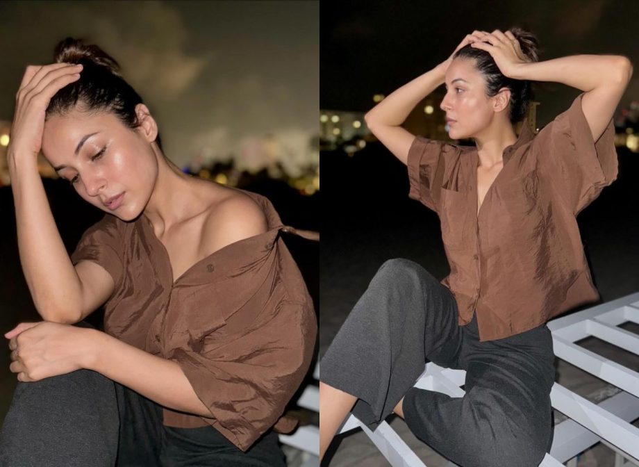 [Photos] Shehnaaz Gill Redefines Beachwear In A Brown Crop Shirt And Black Flared Pants 908992