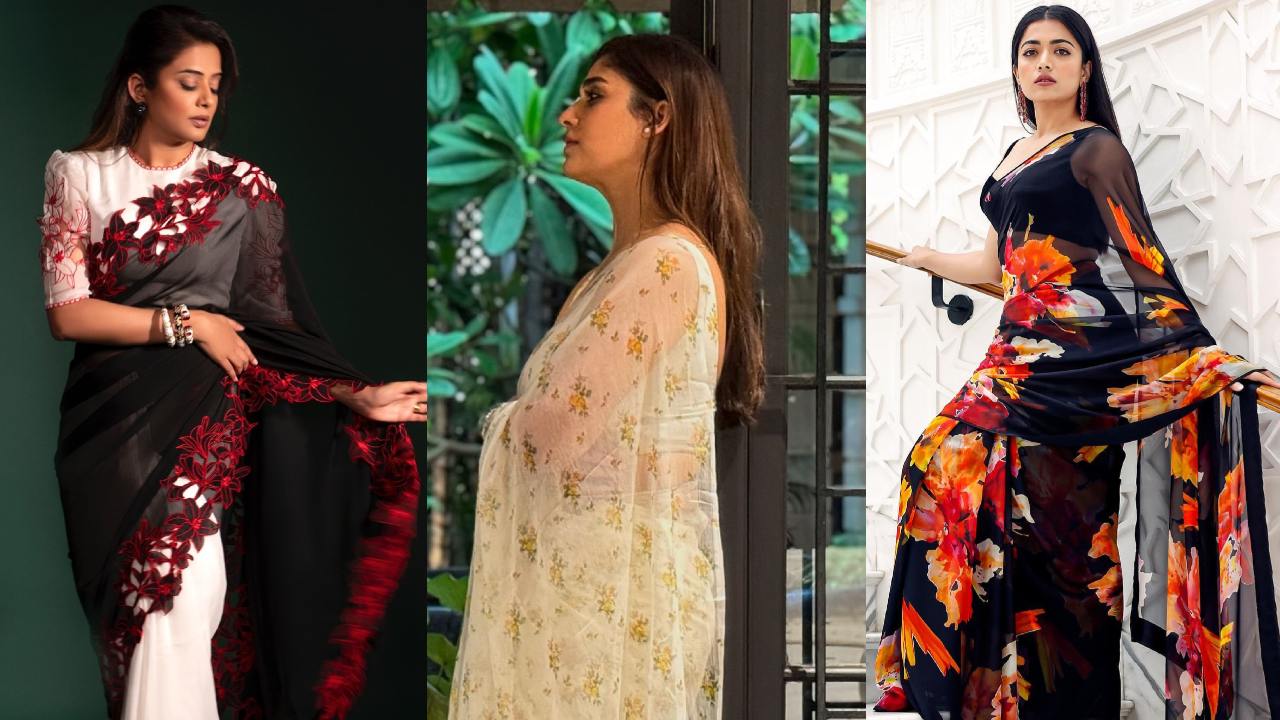 Rashmika Mandanna, Nayanthara, And Priya Mani’s Inspired Classy Blouse Designs For Sheer Saree