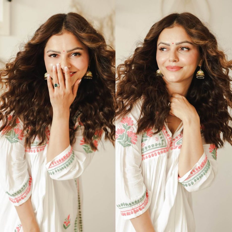Rubina Dilaik Radiates Freshness In White Chikankari Kurta And Open Curly Hair 905218