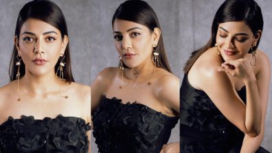 [Photos] Kajal Aggarwal Looks Stunning In Black Floral Bustier And Pants