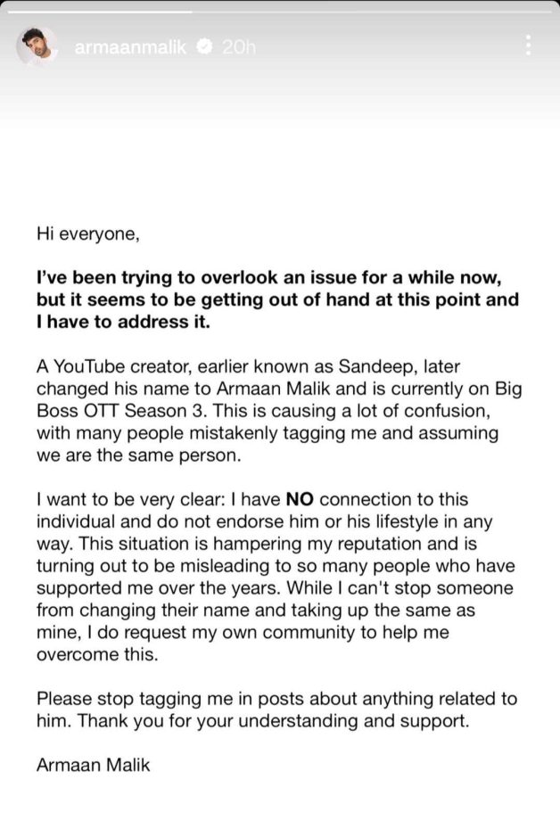 Singer Armaan Malik issues statement over confusion with 'Bigg Boss OTT 3' fame Armaan Malik 905758