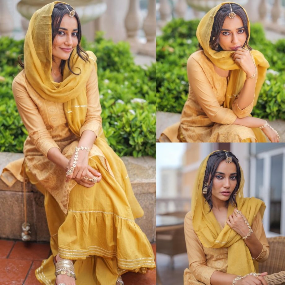 Surbhi Chandna Stuns In White Top And Blue Skirt, Surbhi Jyoti Looks Regal In Yellow Sharara Set 905524