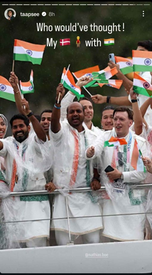 Taapsee Pannu turns cheerleader for husband, Mathias Boe as he hoists the Indian flag at the 2024 Olympics 909529