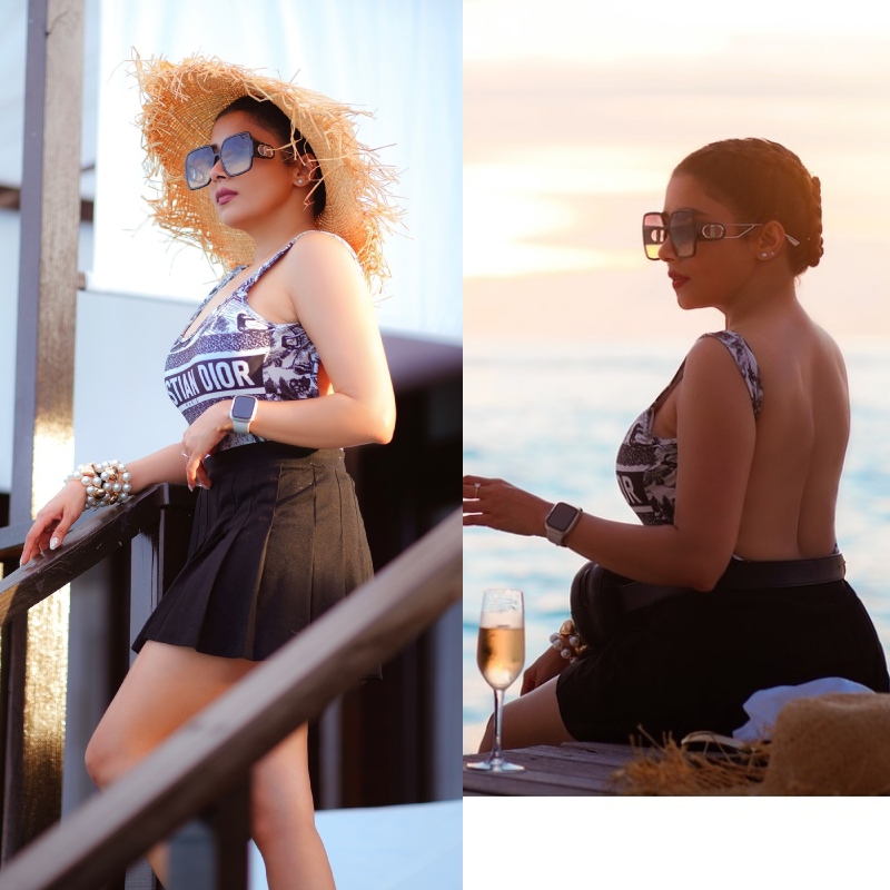 Tina Dutta Basking In Christian Dior Monokini With A Hat & Glasses On Maldives Vacation 908609