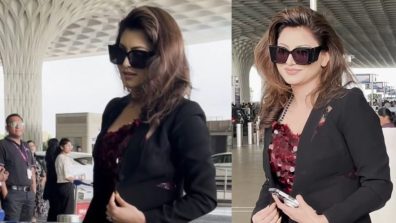 Urvashi Rautela Slays The Airport Look In A Sequin Bodycon Dress And Blazer