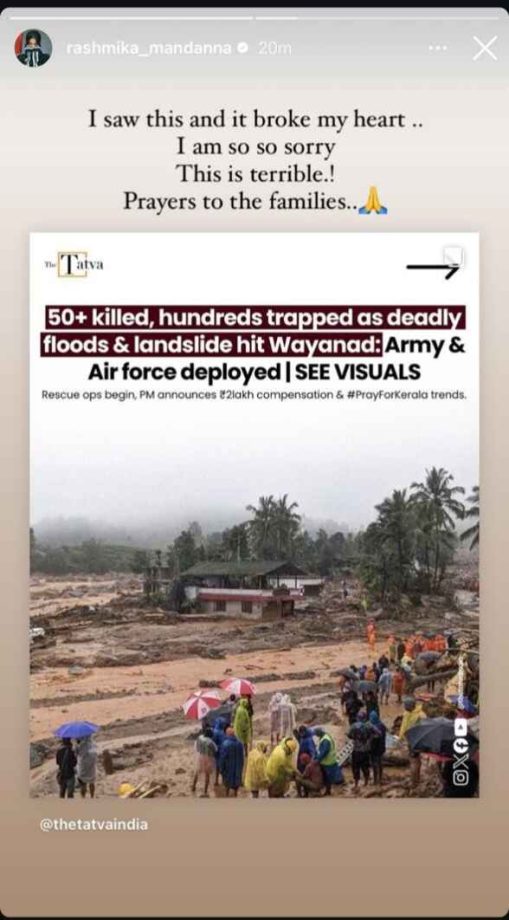 Wayanad landslide: Rashmika Mandanna, Bhumi Pednekar & others express sadness over deadly floods causing lives 910199