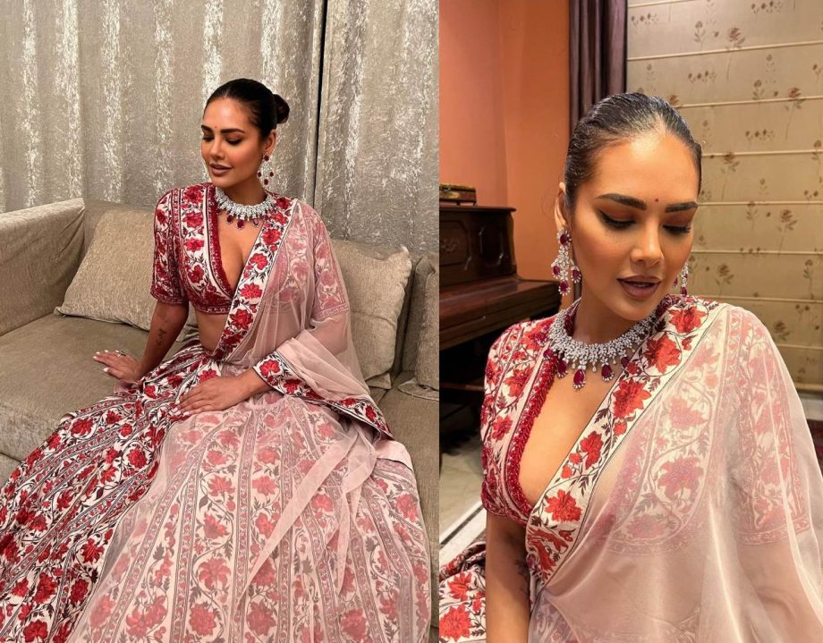 5 Plunging Neck Lehenga Blouse Designs Inspired By Esha Gupta For Wedding Functions 913160