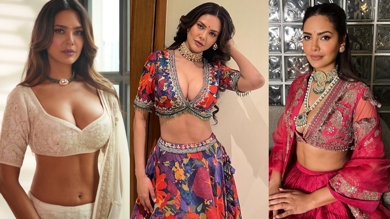 5 Plunging Neck Lehenga Blouse Designs Inspired By Esha Gupta For Wedding Functions 913164