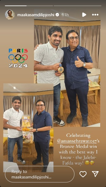 After saying he watches 'TMKOC', Olympic medalist Aman Sehrawat meets Jethalal aka Dilip Joshi 914607