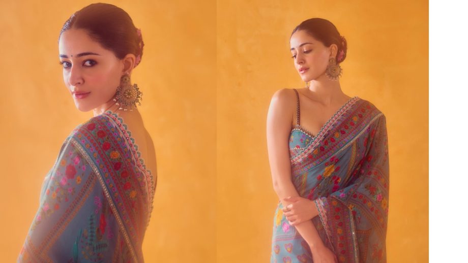 Ananya Pandey head turning look in aqua- green silk saree with bralette blouse 913450