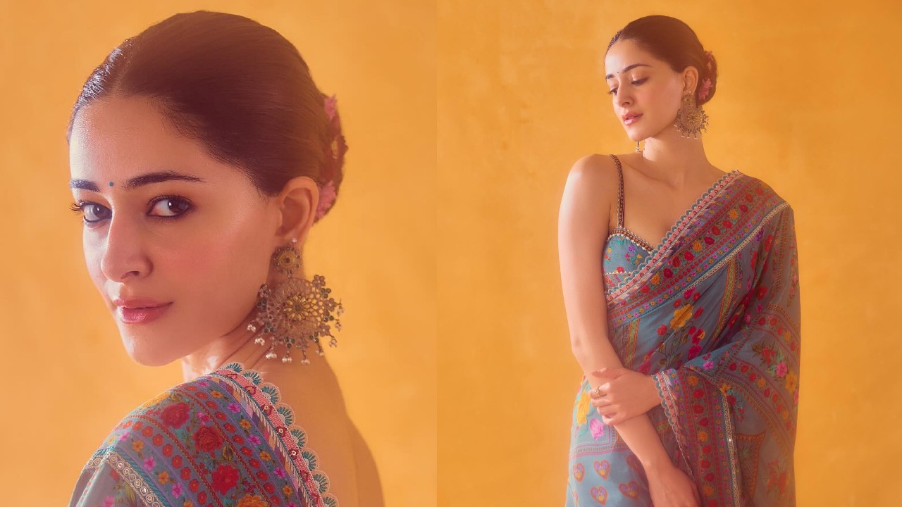 Ananya Pandey head turning look in aqua- green silk saree with bralette blouse 913453