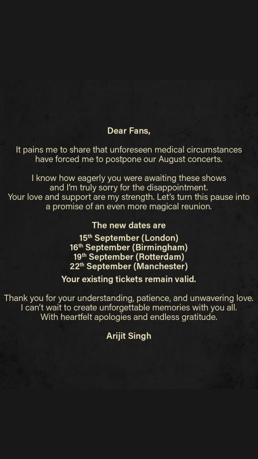 Arijit Singh's Health Scare: What Led to the Postponement of His UK and Netherlands Tour 910779