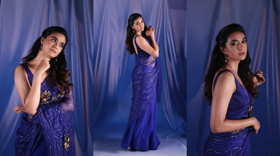 Blue Beauty: Keerthy Suresh's Breathtaking Saree Look for Raghu Thatha Promotion 914760