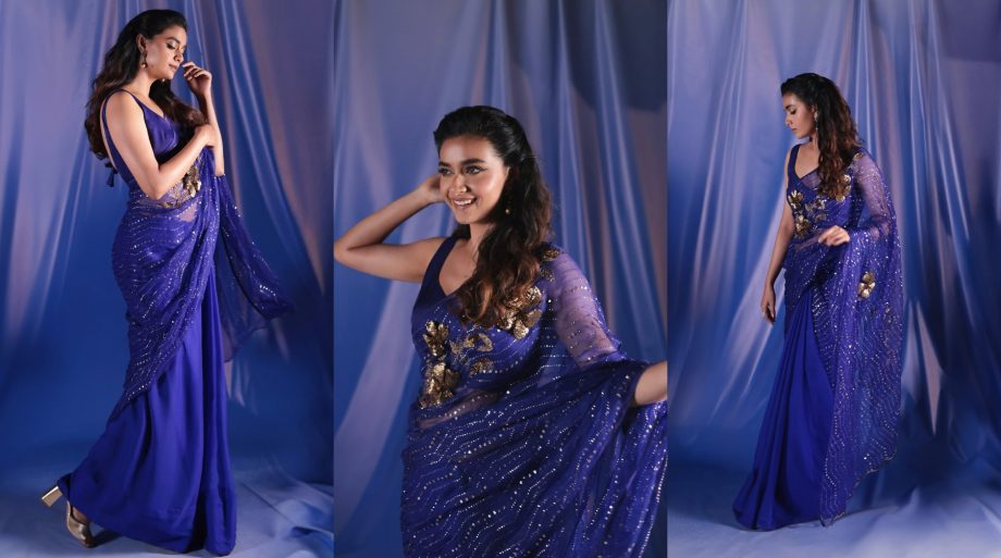Blue Beauty: Keerthy Suresh's Breathtaking Saree Look for Raghu Thatha Promotion 914759