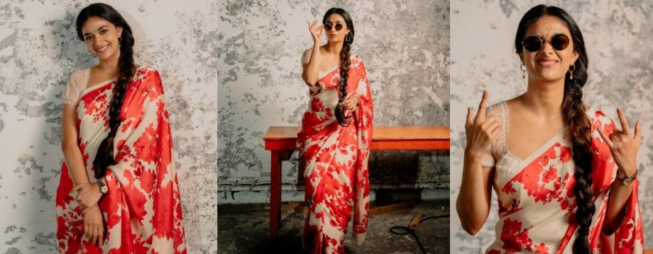 Channel Keerthy Suresh's Elegance With These 5 Stylish Blouse Designs For Simple Printed Sarees 913173