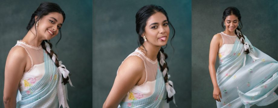 Channel Keerthy Suresh's Elegance With These 5 Stylish Blouse Designs For Simple Printed Sarees 913175