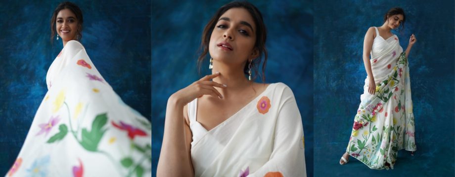 Channel Keerthy Suresh's Elegance With These 5 Stylish Blouse Designs For Simple Printed Sarees 913168